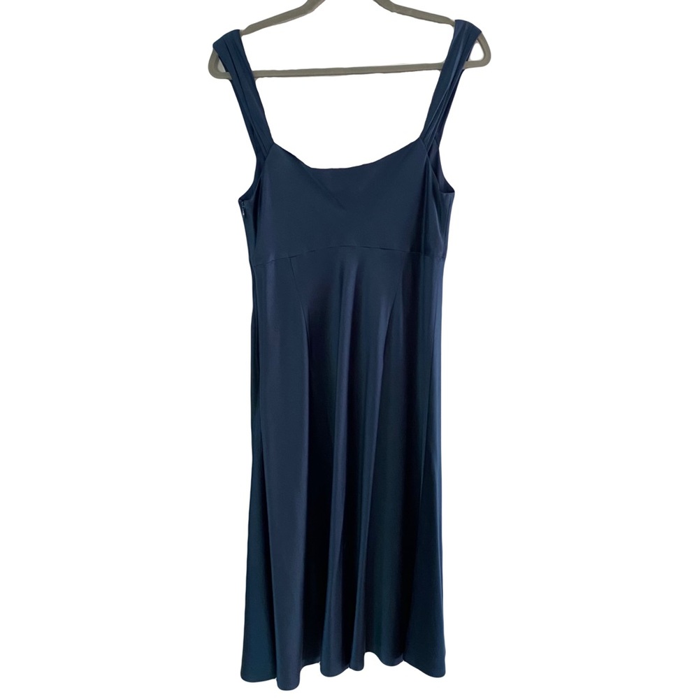 Ann Taylor Cobalt Blue Silk Flowy‎ Sleeveless Ruched Formal Midi Dress Size 8 - Picture 3 of 7